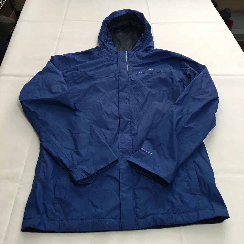 Columbia Rain Jacket Kids Large Blue Omni-Tech Hooded Waterproof Lined